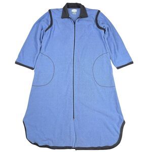 Vintage 70s Vanity Fair‎ Robe Blue Gray Long House Coat Nightgown Full Zip Large